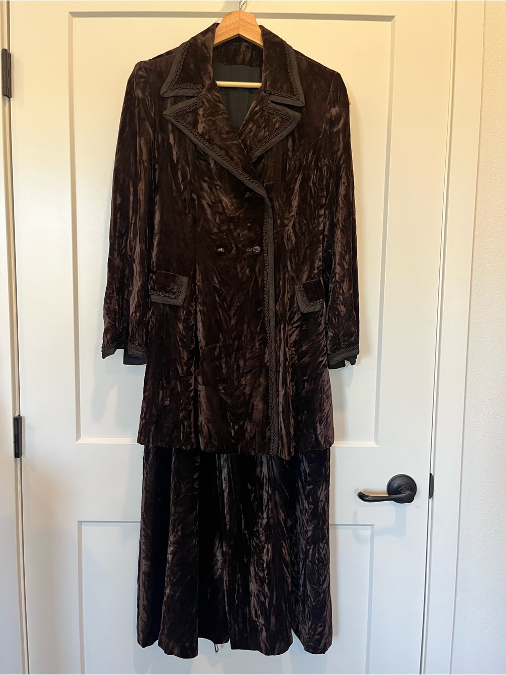 Vtg 90s brown velvet double breasted blazer strapless wide leg jumpsuit set sz S